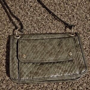 Silver Snake Print Crossbody Handbag